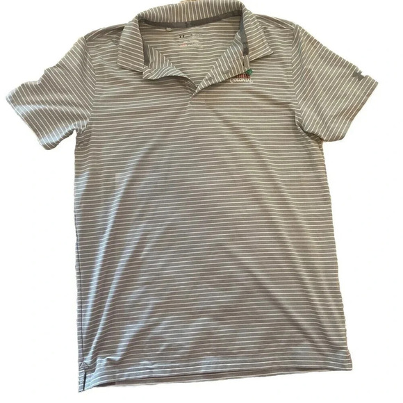 UNDER ARMOUR Heatgear Polo Shirt COLONIAL  Logo  Golf YXL Gray And White - Picture 1 of 5